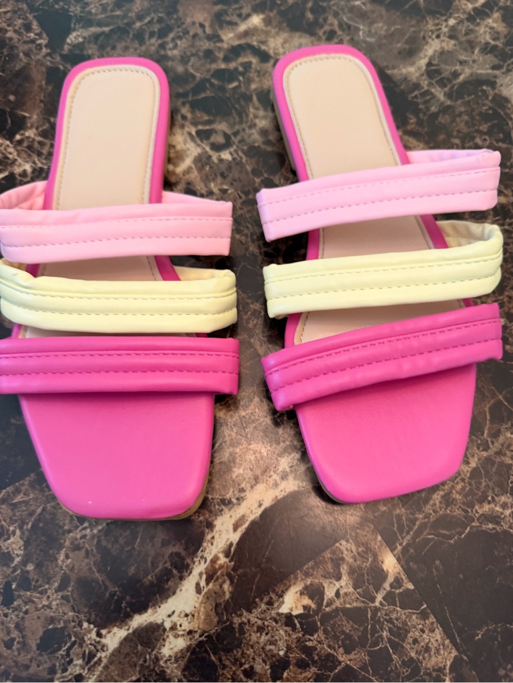 Colorful Triple Strap Slide Sandals Women’s Size 36 US 5.5-6 Pink Yellow Square
